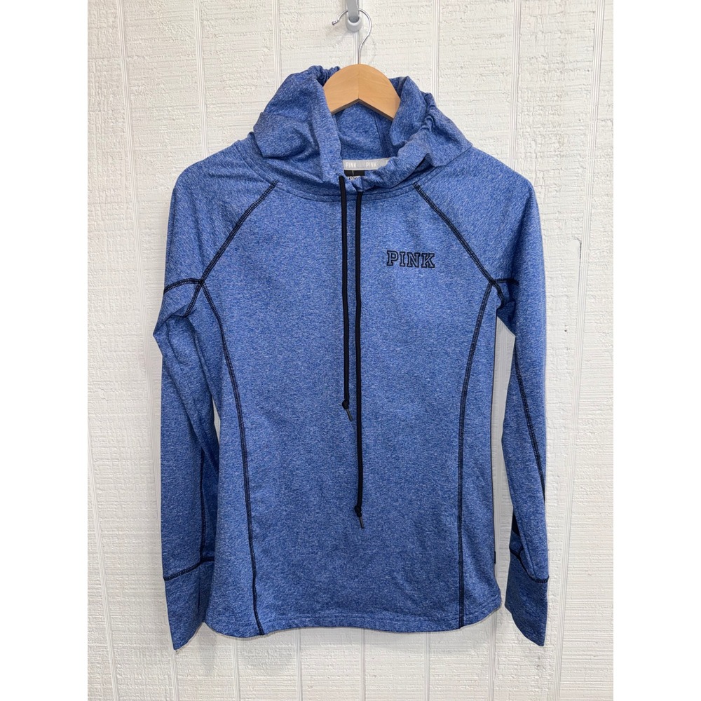PINK Victoria's Secret Hoodie Women Blue Heathered Athletic Thumbhole Small
